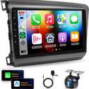 Car Stereo for Honda Civic 2012-2015 [6+128G 8Core] Wireless Carplay Android Auto,9" 1280 * 720P IPS Touch Screen Radio, Android13/GPS/WiFi/32EQ DSP/59UI/Bluetooth5.0/SWC+AHD Backup Camera&Mic