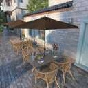 California Umbrella 9' Round Aluminum Outdoor Deck, Pool or Patio Umbrella, Crank Lift, Auto Tilt, Bronze Pole, Teak Olefin