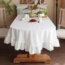 White Cotton Tablecloth Ruffled Lace Embroidered Fabric Tablecloths RusticFrench Washable Table Cover for Indoor Outdoor Home Holiday Party Christmas (White, 52" x 70" (Oval))