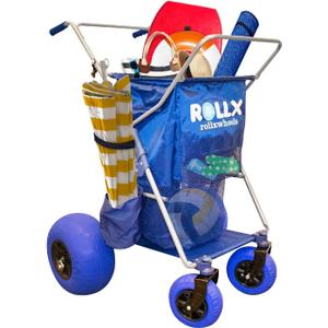 RollX Foldable Storage Wagon with 4 Balloon Wheels, Rear 13 Inch & Front 7 Inch Beach Tires (Pump Included) - Blue