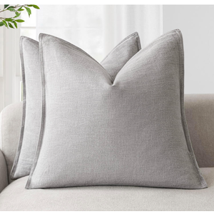 Foindtower Pack of 2, Decorative Linen Solid Throw Pillow Covers Soft Accent Cushion Case Boho Farmhouse Pillowcase for Chair Couch Sofa Bedroom Living Room Home Decor 20 x 20 Inch Light Rustic Gray