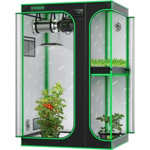 VIVOSUN 2-in-1 4x3 Grow Tent, 48"x36"x72" Seedling Clone Tent High Reflective Mylar with Multi-Chamber and Floor Tray for Hydroponic Indoor Plant Tent