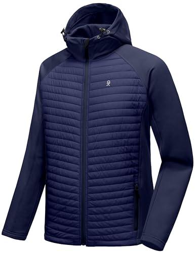 Little Donkey Andy Men's Insulated Hiking Jacket, Hooded Thermal Running Hybrid Jacket, Dark Blue Size XXL