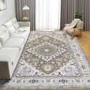XSIVOD 6x9 Vintage Area Rugs for Living Room, Luxury Non-Slip Bedroom Rug, Distressed Traditional Floor Carpet for Dining Room Kitchen, Washable Throw Entryway Carpet for Laundry, Brown Ivory