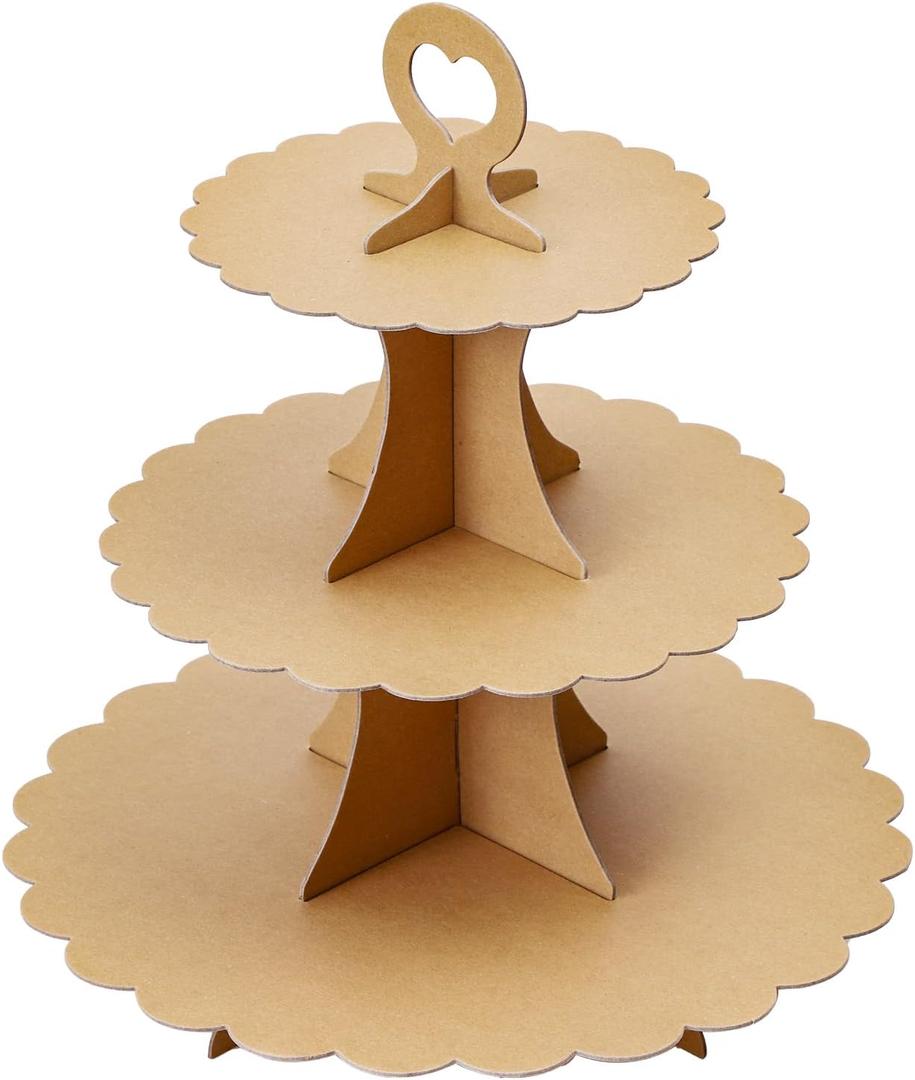 Soleebee 3-Tier Cupcake Stand, Cardboard Cupcake Tower, Dessert Cup Cake Stand Tower for Birthday Wedding Party Decoration, Cupcake Tier Stand 1 Set (Brown)