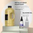Nicpro Gold Metallic Acrylic Pour Paint, 33.8 Ounce Pre-Mixed Pouring Paint Supplies with Silicone Pour Oil & Gloves for Canvas, Rock, Wood Cell Creation Flow DIY Art Painting, Ready to Pour