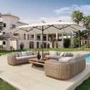 15FT Double Sided Patio Umbrella with Base Included Large Outdoor Market Umbrella with Crank Handle, UV Resistant Canopy, Sturdy Frame for Garden, Poolside, Deck, Beige