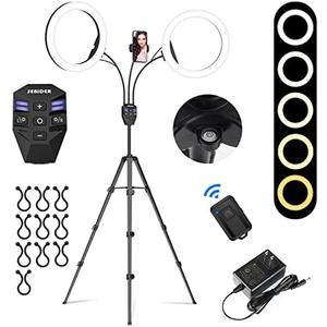 SEBIDER Dual 10" LED Ring Light with Tripod Stand & Phone Holder, Selfie Circle Lights with 5 Light Modes (2700-6500K)&12 Brightness Compatible for Makeup/Photography/TikTok/YouTube/Live Stream
