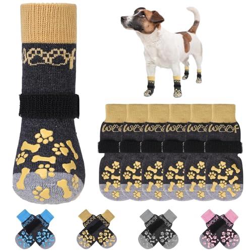 KOOLTAIL Anti Slip Dog Socks for Hot/Cold Pavement to Prevent Licking Paws, Dog Boots&Paw Protector with Grippers for Hardwood Floors,Traction Control No Twist Booties for Small Medium Large Dogs S