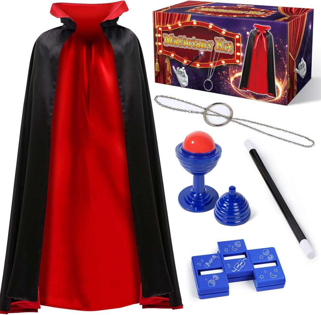 Magic Kit, Magician Costume Set with Cloak Cape, Christmas Halloween Dress Up & Pretend Play Magic Tricks for Kids Ages 6 7 8 9 10 11 12
