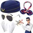 5 Pcs Airline Stewardess Costume Accessories Set, Flight Attendant Fancy Dress Kit for Women Cosplay Dress Up Party