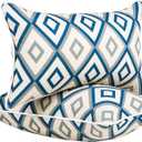 JMGBird Outdoor Pillows Waterproof Set of 2 Outdoor Lumbar Pillows with Insert Included 12 x 20 Inch Outdoor Pillow for Patio Furniture (Rhombus White With Blue)