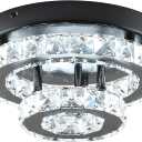 9.8 inch Modern Crystal Chandelier Flush Mount Ceiling Light, Black Mini Chandelier with LED Lighting for Bedroom Hallway Entryway Dining Room, 6000K Daylight Small Semi Flush Mount Fixture