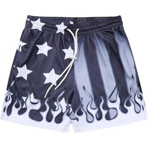 Mens Drawstring Shorts Graphic Print Casual Workout Athletic Basketball Running Shorts(Black Gray, Large)