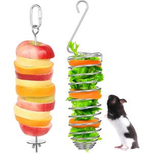 ElevateTech Rat Enrichment Toys Stainless Steel Bird Food Holder Fruit Vegetable Holder Vegetable Skewer Foraging Hanging Feed Tool Slow Feeder Parakeet for Hamster Rodents Bird Parrots 2Pcs