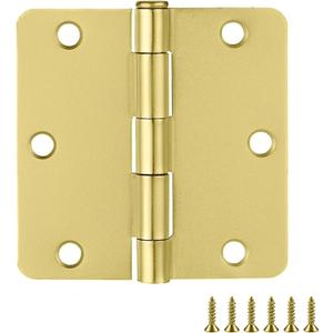 Door Hinges for Interior Doors 3-Pack 3.5-inch x 3.5-inch, Design House 1/4-inch Radius Steel Door Hinge Door Hardware, Satin Brass, 181339