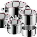 WMF Function 4 5-Piece Induction Saucepan Set, Glass Lid with 4 Pouring Functions, Polished Cromargan Stainless Steel, Induction Pots Set, Inner Scale