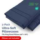 King Pillow Cases Set of 2 - Ultra Soft Hotel Quality Pillowcase Covers - Comfy, Cozy & Wrinkle Free - Shrinkage, Stain & Fade Resistant - Machine Washable Pillow Protectors - 2 Piece Set - Navy Blue