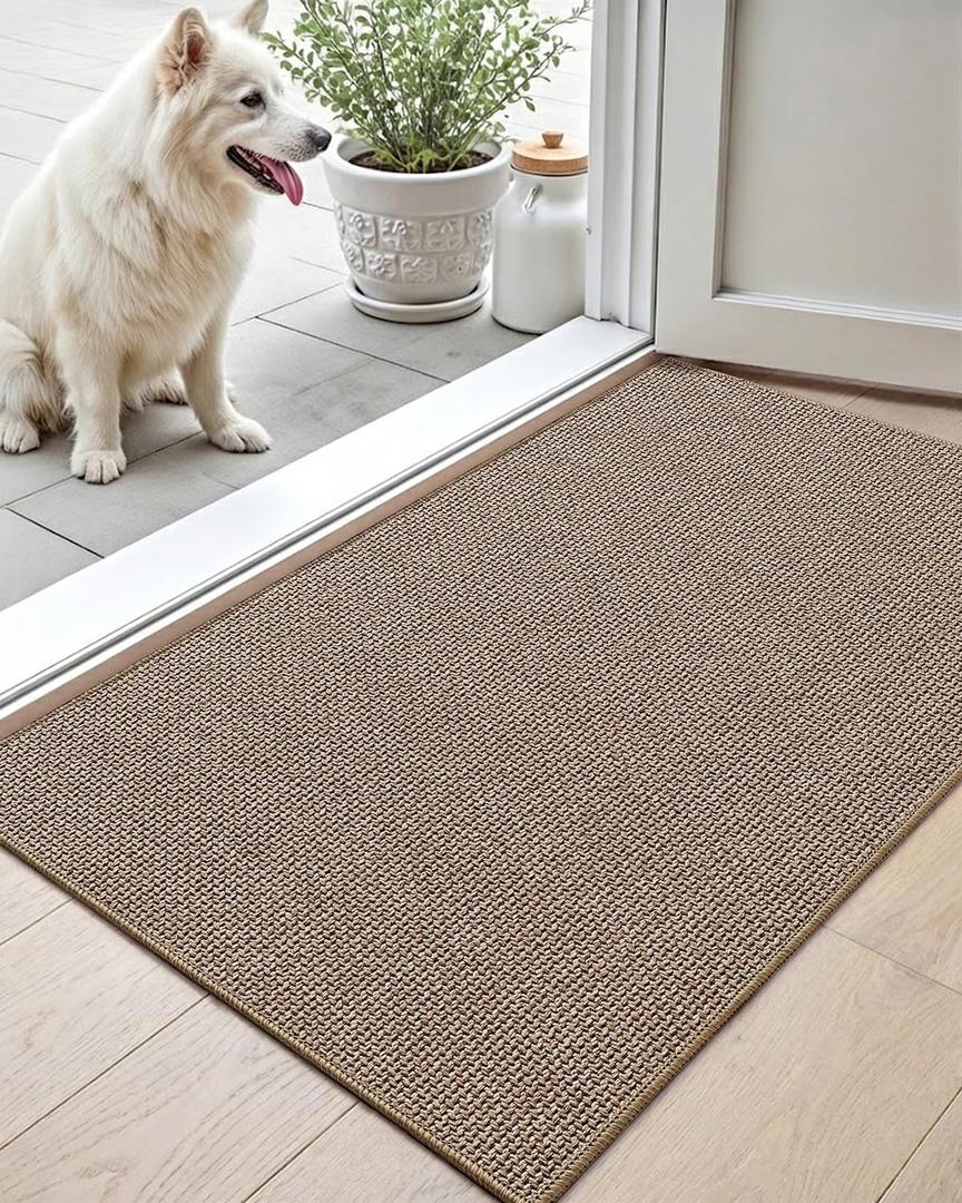 Color&Geometry Thin Front Door Mat Indoor Entrance Non Slip Rubber Backed, 24"x36" Indoor Door Mats for Entryway, Dirt Trapper Double Doormat, Washable Front Door Rugs, Dark Beige