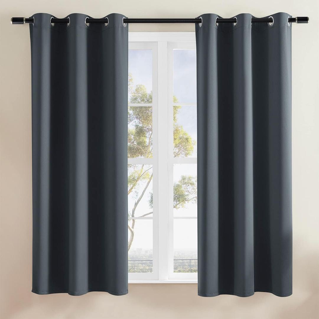 Rutterllow Blackout Curtains for Bedroom, Thermal Insulated Room Darkening Curtains 2 Panels for Living Room, Grommet Top (42x63 Inch, Dark Grey)