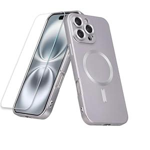 Yetagso Magnetic for iPhone 16 Pro Case, with Screen Protector, Soft Silicone Slim Fit Full Acoverage Protective Phone Case Cover for iPhone 16 Pro, Compatible with MagSafe, White