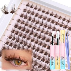 Brown Lash Clutsers Kit Wispy Eyelash Clusters Natural Lashes Extension Kit Dark Brown Individual Eyelashes with Lash Bond and Seal Kit 8-16MM DIY Lash Kit 120 Pcs Cluster Eyelash Extensions Kit