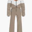 Fisoew Womens One Piece Ski Suit Warm Waterproof Snowsuits Winter Snow Jumpsuits Outdoor Sports Outerwear Camel, Medium 