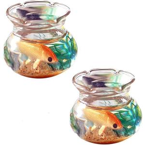 2Pcs Miniature Fish Tank Toy Mini Round Fish Bowls Resin Goldfish Grass for Dollhouse Desktop Craft Project Decor,Mini Fish Bowl,Dollhouse Accessories,Dollhouses Decor