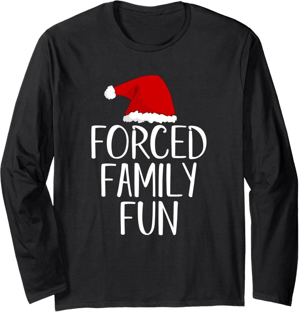 Forced Family Fun Sarcastic Christmas Eve Long Sleeve T-Shirt (L, Black)