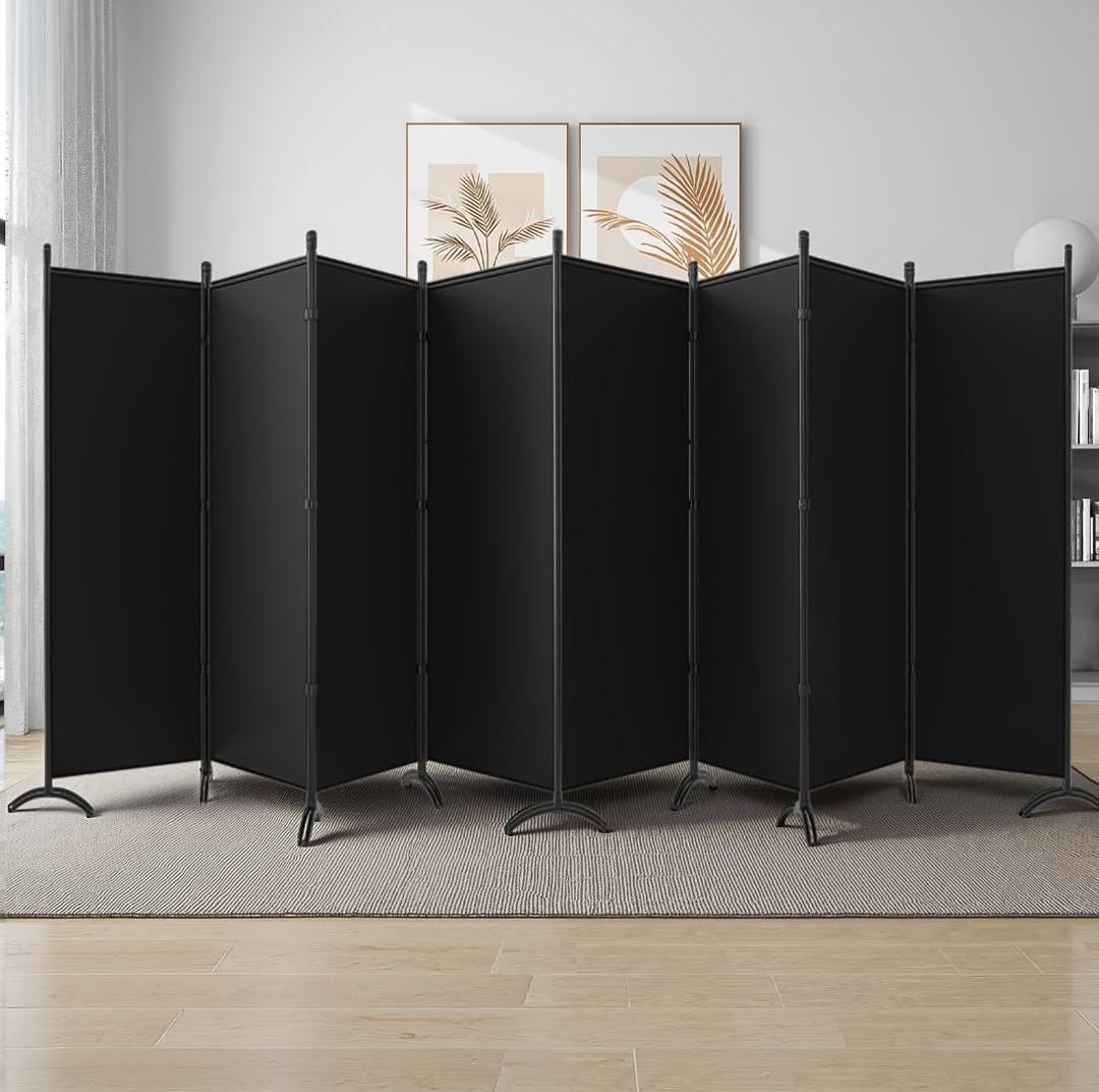 Room Divider-Folding Privacy Screens, 6 ft Partition Room Dividers Wall for Separation, Home, Office, Classroom, Studio (Black, 8 Panel)