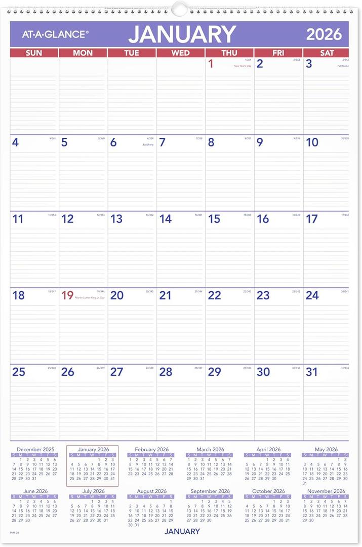 AT-A-GLANCE 2026 Wall Calendar, 20" x 30", Extra Large (PM42826)