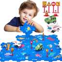 hahaland Puzzle Racer Kids Car Track Set-3 Year Old Boy Toys Dinosaur Jigsaw Puzzle Track Car PlaySet Kids 3-5 Car & Airplane Children's Educational Puzzle Track Car Learning Toys Birthday Day Gifts