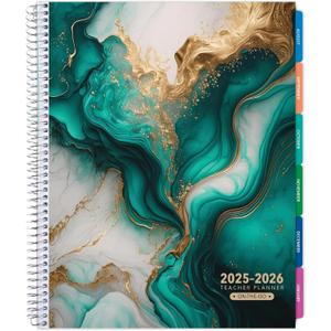 Aug 2025-Jul 2026 Lite Teacher Lesson Planner Notebook 8.5x11 Daily Weekly Monthly Organizers - Includes 7 Periods, Dated Calendar, Page Tabs, Bookmark, and Planning Stickers (Teal Gold Marble) Aug 2025-Jul 2026 Lite Teacher Lesson Planner Notebook 8.5x11 Daily Weekly Monthly Organizers - Includes 7 Periods, Dated Calendar, Page Tabs, Bookmark, and Planning Stickers (Teal Gold Marble)