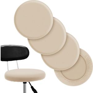 Tatuo Round Bar Stool Seat Covers Washable Stool Cushion Slipcover Elastic Bar Chair Covers for 14-17 Inch Chair (Beige, 4 Pieces)