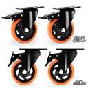 Caster Wheels, Heavy Duty 4 Inch Casters Set of 4, Locking Swivel Casters Wheels for Cart, Furniture and Workbench, Orange