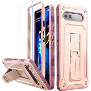 URBANITE for Google Pixel 6A Case, Military Grade Rugged Shockproof Protective Cover with Screen Protector and Kickstand (Pink)