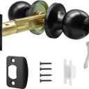 5" Backset Latch Keyed Entry Door Knob with Lock, Standard Square Interface Entrance Ball Doors Knobset Lockset, Matte Black