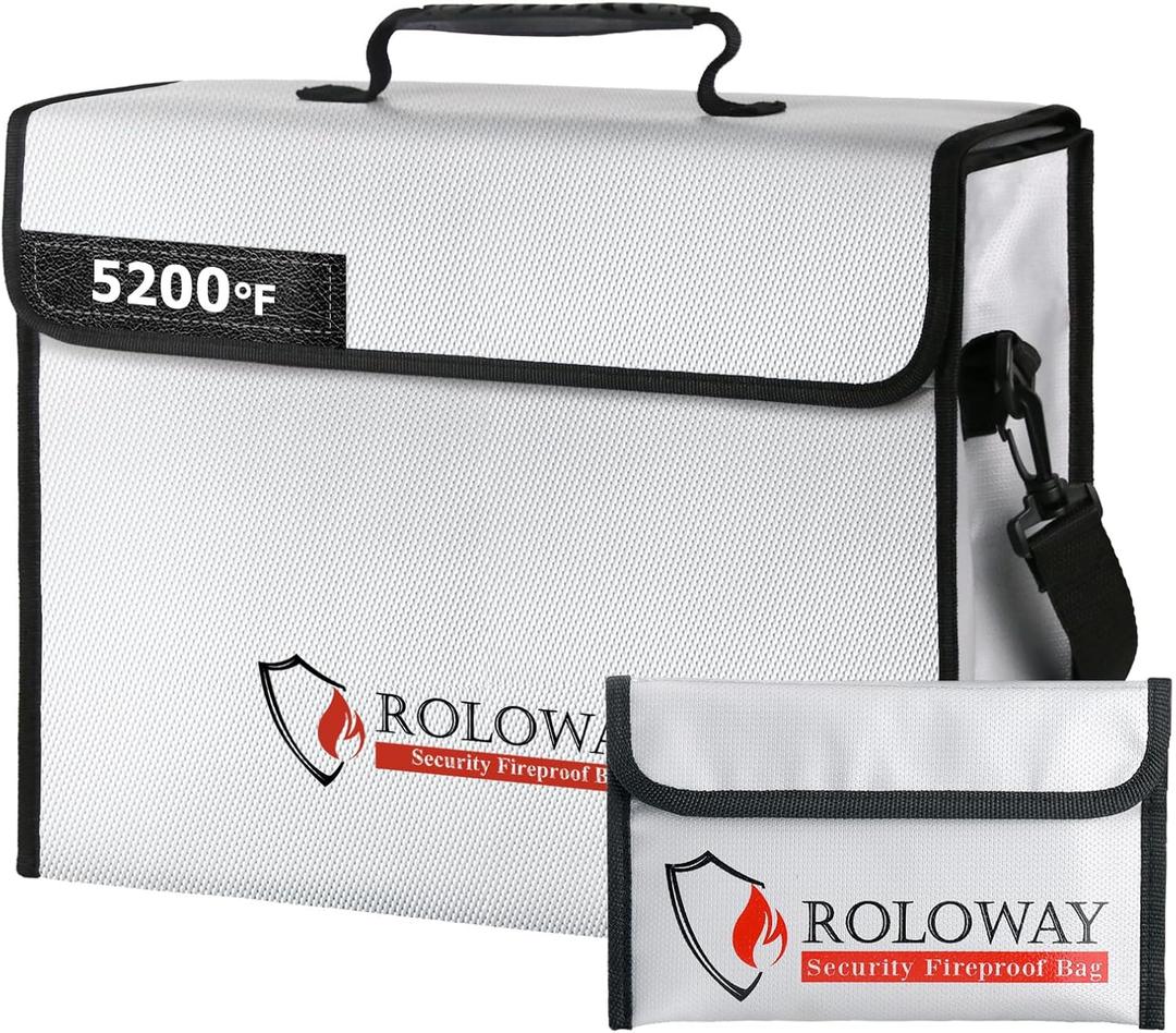 ROLOWAY Large Fireproof Bag 5200 Heat Insulated (15 x 12 x 5 inches), Fireproof Document Bag for Cash Safe and Document Safe