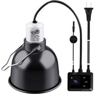 Reptile Heat Lamp Fixture with Dimming Thermostat - 5.5'' Light Dome with PID Thermostat, for Ceramic Heat Emitter & Basking Light Bulb, for Bearded Dragon, Snake, Tortoise, Lizard Tank Accessories