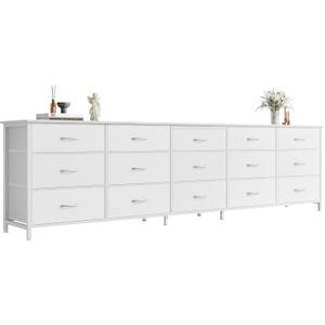 Huuger 78.7 inch Long Dresser for Bedroom, 15 Drawer Fabric Dresser for Closet, Large TV Stand for 65, 75, 85 inch TV, Wide Chest of Drawer with Storage, 78.7" W x 12.9" D x 26.7" H, White