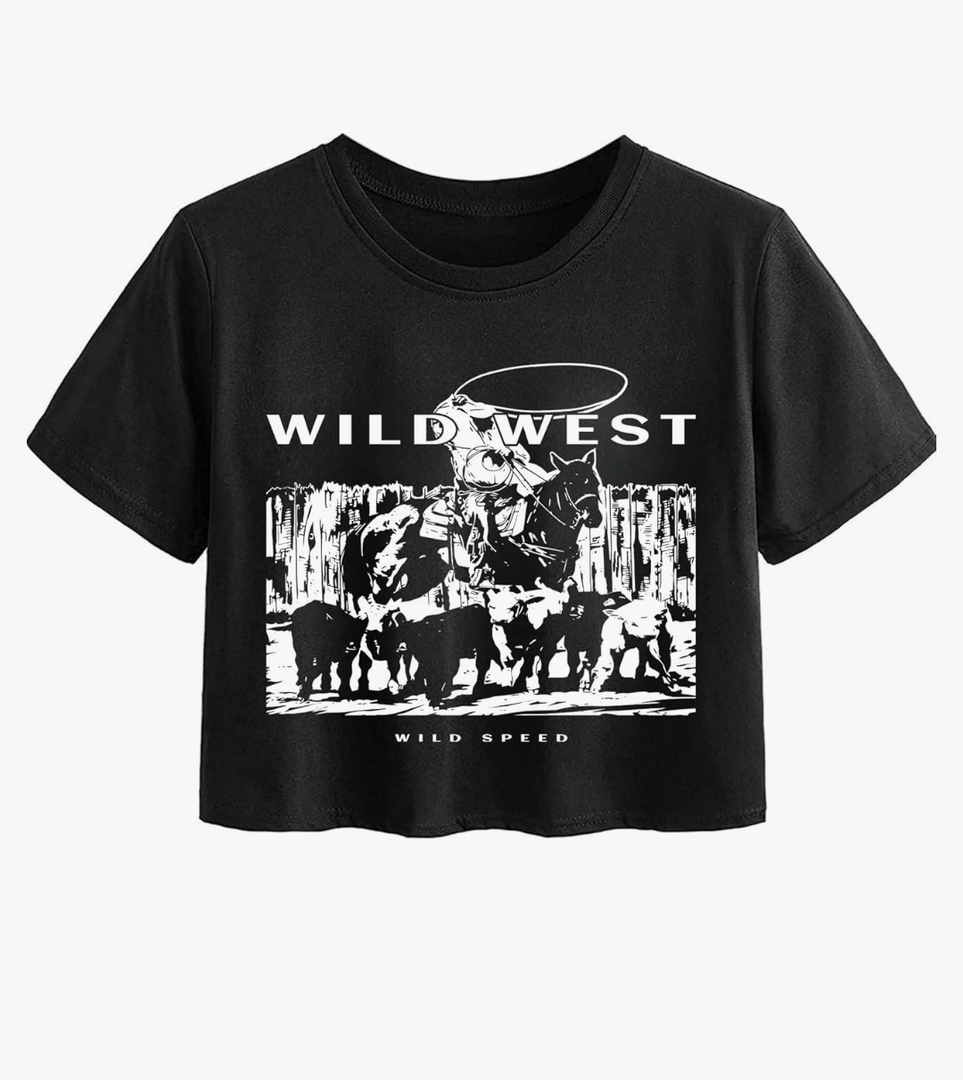 Women Graphic Oversized Ripped Boxy Tee Shirt Distressed Short Sleeve Crop Top, S