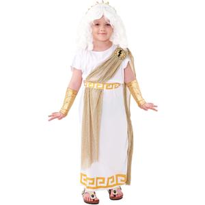 Kid Zeus Costume,Greek God Costume Kid,Ancient Greek Outfit with Headband,Wrist Cover,Halloween Grecian Costume (Small, Gold)