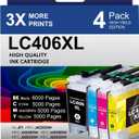 LC406 LC406XL Ink Cartridges for Brother Printer 406XL LC406 XL for MFC-J4335DW MFC-J5855DW MFC-J6555DW MFC-J4535DW MFC-J6955DW MFC-J4345DW MFC-J5955DW (4 Pack, Black Cyan Magenta Yellow)
