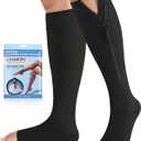 CASMON 15-20mmHg Zipper Compression Socks for Women and Men, Knee High Compression Stockings, Medical Open Toe Support Socks for Varicose Veins, Post-surgery, Swelling, Nurses, Pregnancy (1 Pair) (X-Large, Black)