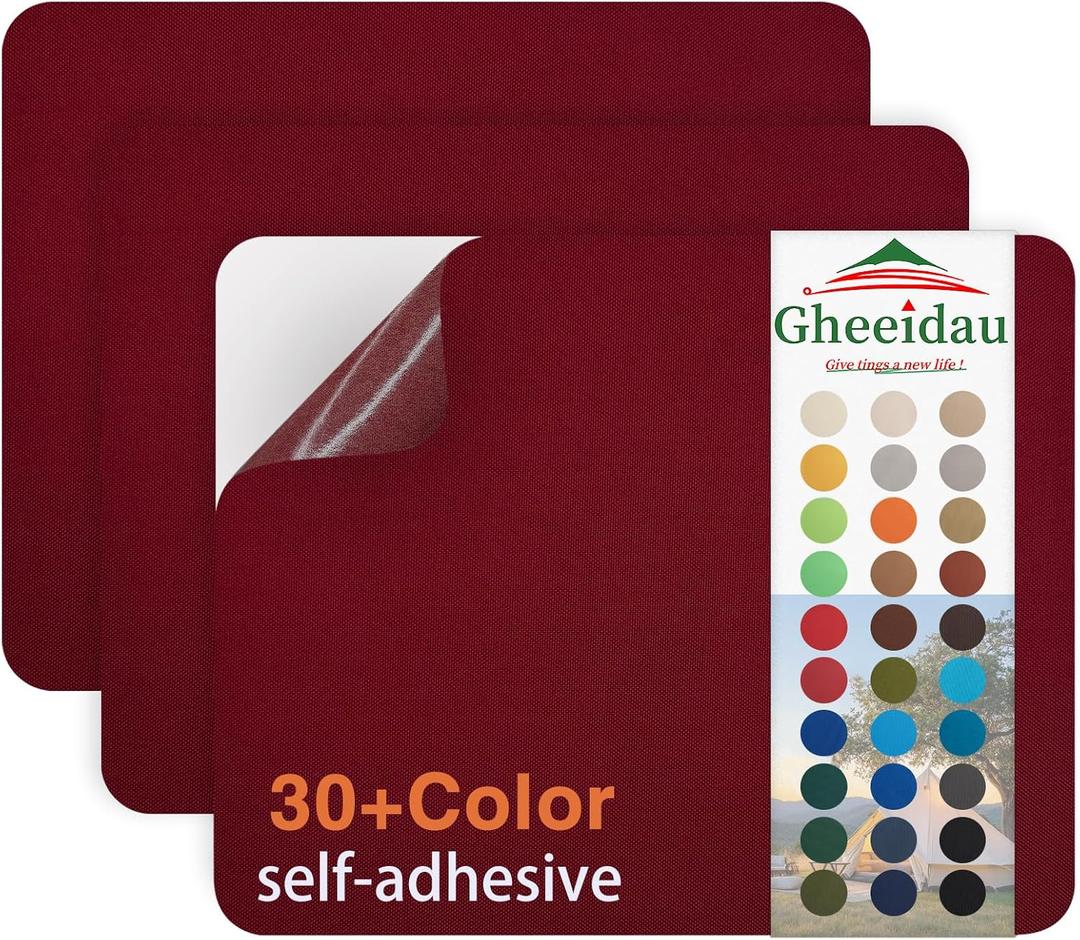 Canvas Repair Patch 911 Inch 3Pcs Waterproof Self-Adhesive Fabric Repair Patch for Tents,Boat Cover,Pop Up Canopy,Patio,Bags,Car Seats,Sofas,Furniture Cover(Burgundy)