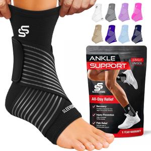 Sleeve Stars Ankle Brace for Women & Men, Ankle Wrap for Sprain, Compression Sleeve for Plantar Fasciitis Relief, Easy Customizable Support: w/ Removable Strap (Single/M:10"-12"/Black)