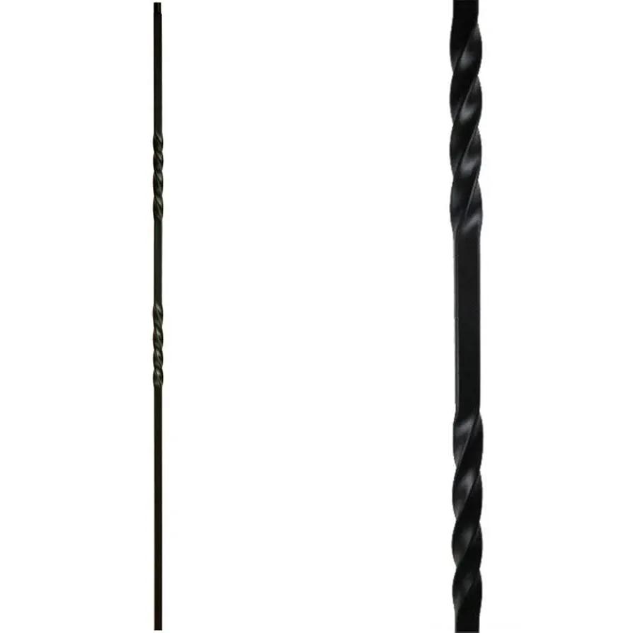 1/2" Double Twist Iron Balusters (Contractor Pack of 15) 1/2" x 44" Tall Square Hollow Stair Railing Metal Spindles (Real Satin Black NOT Matte or Flat Color)