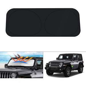 KUST Windshield Sun Shade for 2018-2024 2025 2026 Jeep Wrangler JL & 2/4 Door 4XE &2020-2026 Jeep Gladiator JT Front Window Accessories Sun Shade Sun Protector Foldable Block Sun UV Rays