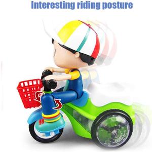 Cartoon Stunt Tricycle Toy, Kids Simulation Tricycle Toy Music Light Electric Three Wheeled Boy Girl Toy for Kids (As Show)
