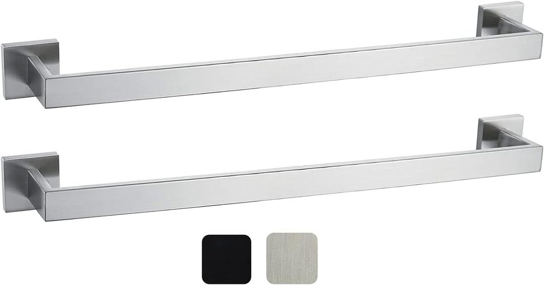 24 Inch Towel Bar 2 Pack for Bathrooms 12/16/20/24/28/32/36 Inch Stainless Steel 304 Brushed Nickel Towel Holder Modern Square Towel Rod Rustproof Wall Mount (2, Brushed Nickel, 24 Inch)